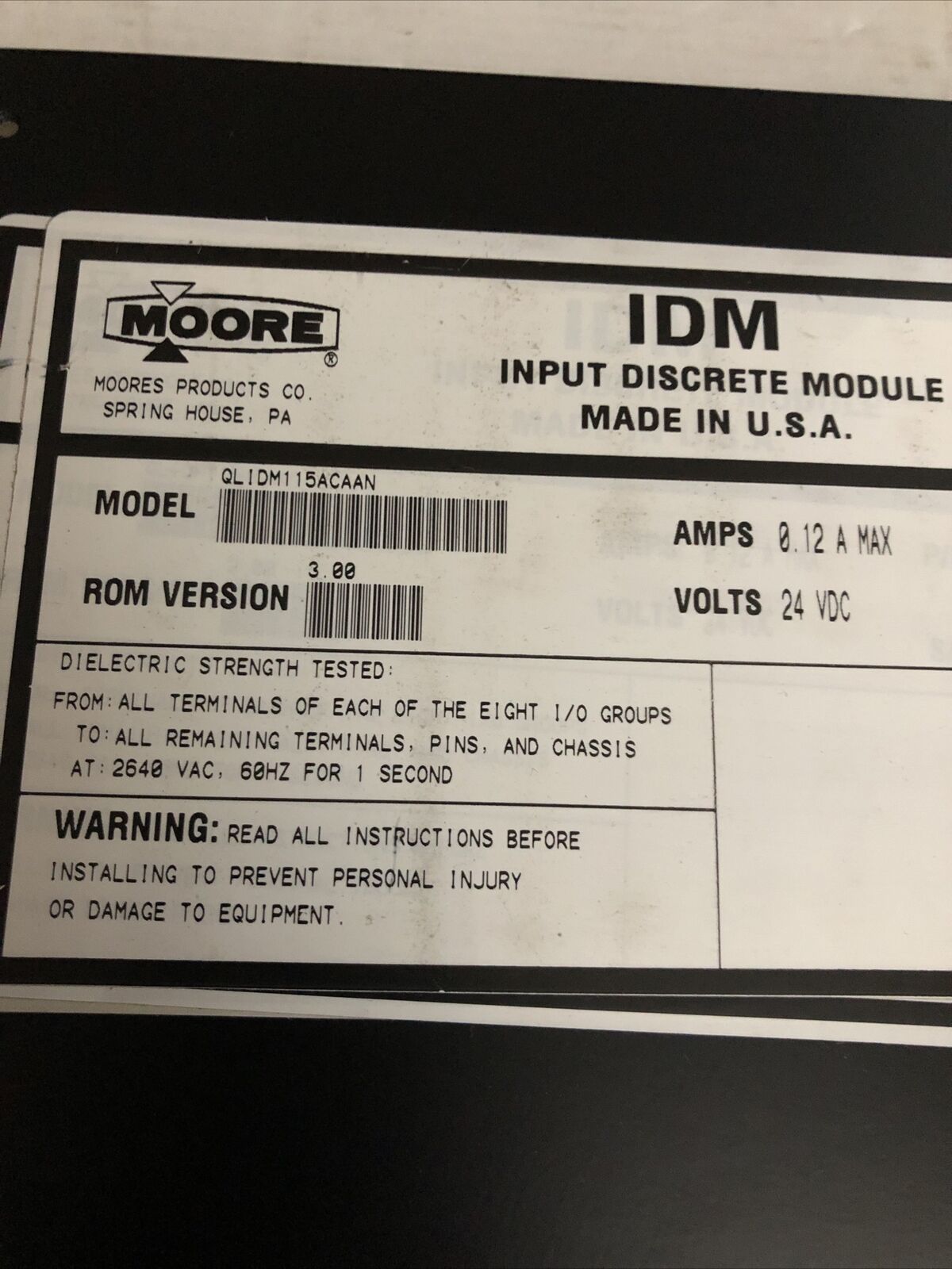 Moore Qlidm115acaan,Idm 115 Vac,Critical 24Vdc .12Amp Apacs+ Quadlog,16107,Tg,Cs