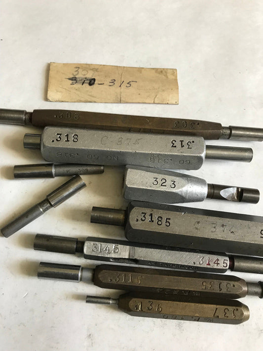 Mixed Lot Go No Go Smooth Plug Gages,.3115,.3135,.303,.308,.313,.3145,.3185,Es