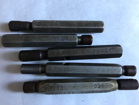 Lot 5 Hanson .3850,.3880,13/32 Go No Go Thread & Plug Gauges,36 & 56 Thread,Sb