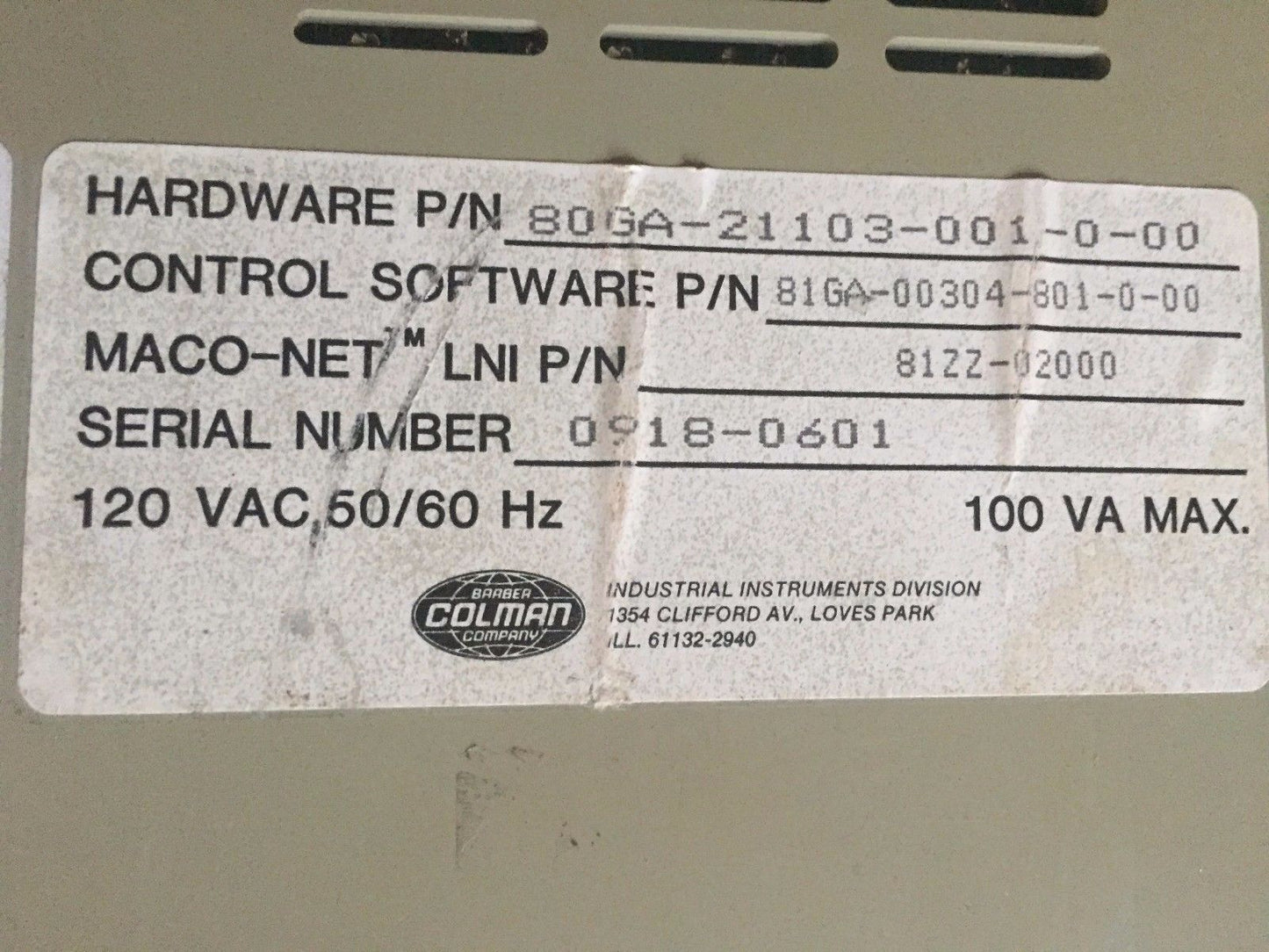 Barber Colman 80Ga-21103-001-0-00,Maco Pac,Maco 8000 Heat/Cool Module,81Zz,Sm