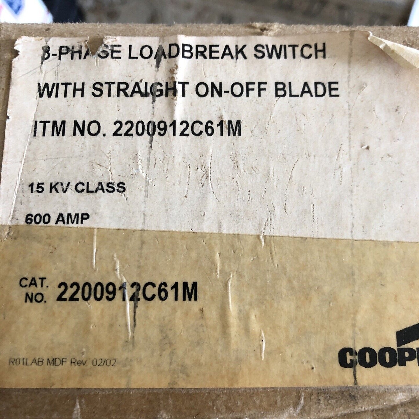 New Cooper 2200912C61m Power Systems Loadbreak Switch 3Ph,15Kv,600A,Cg