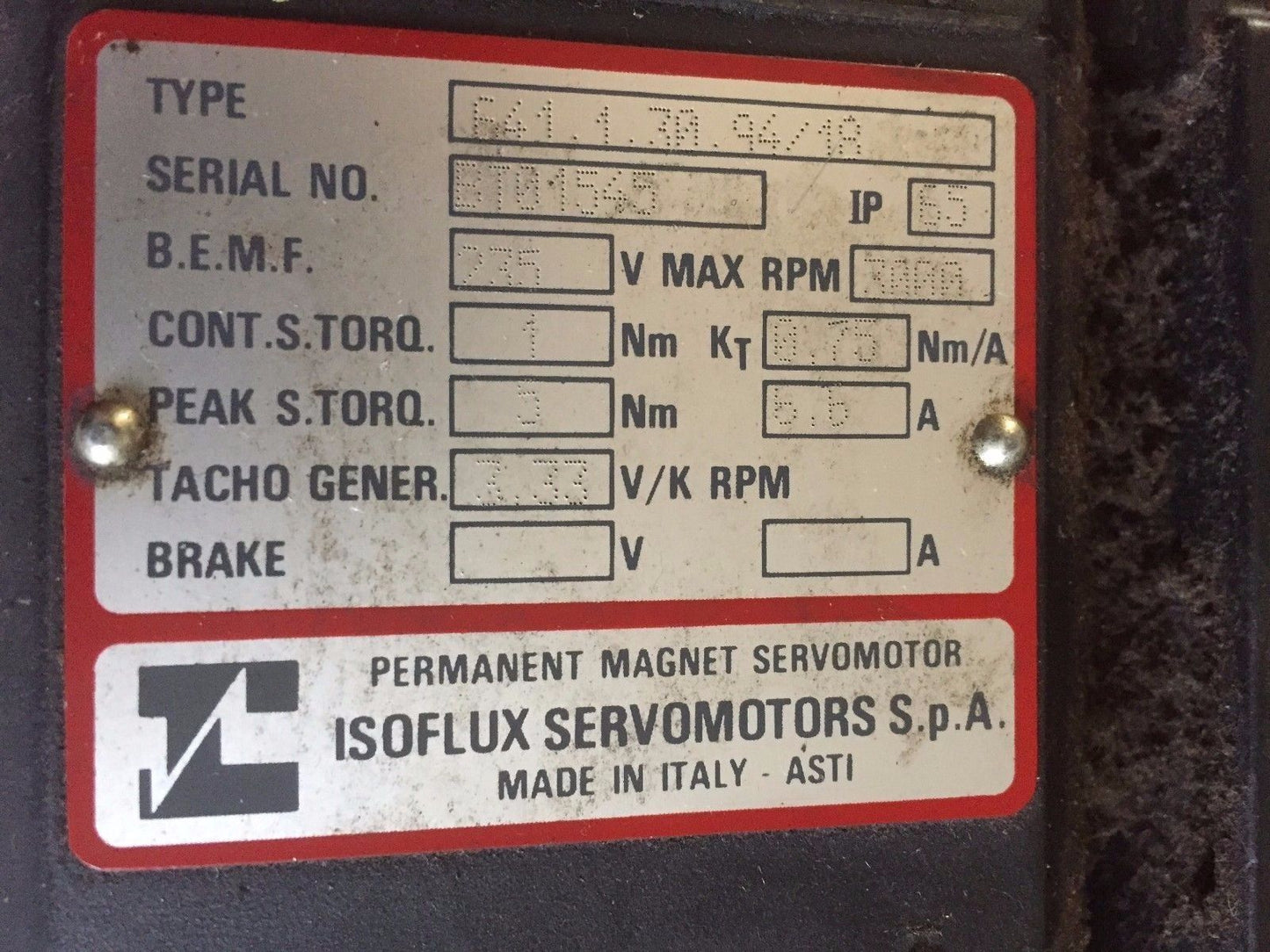 Isoflux 641.1.30.94/18 Servo Motor, 3000-Rpm, 235A, 6.6A,641.1.30.94/19,St,Ap