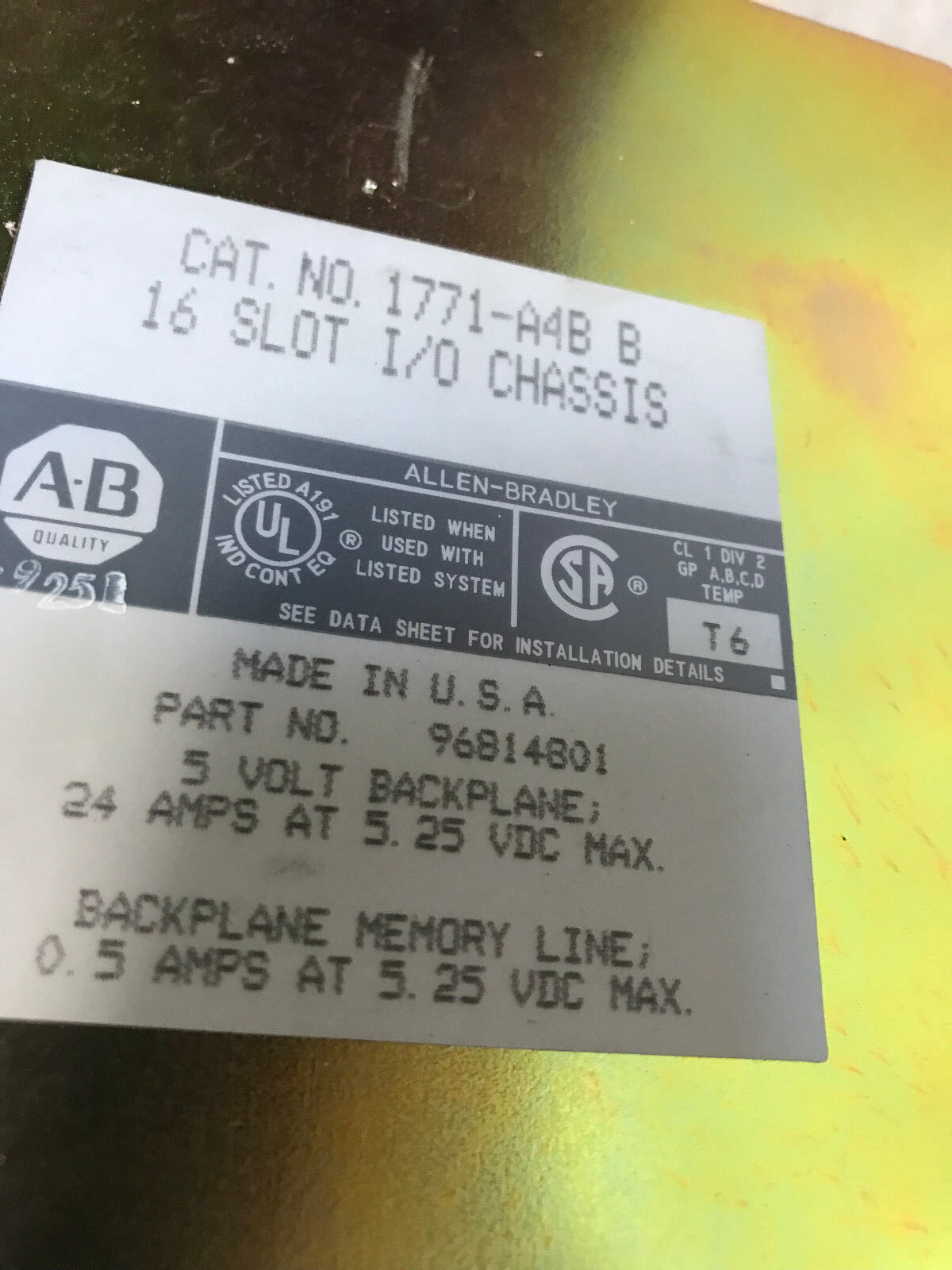 Allen Bradley Plc-5,1771-Obd Power Supply,1771-P7 B,1771-Asb,1771-Ibd,16 Slot,Ap
