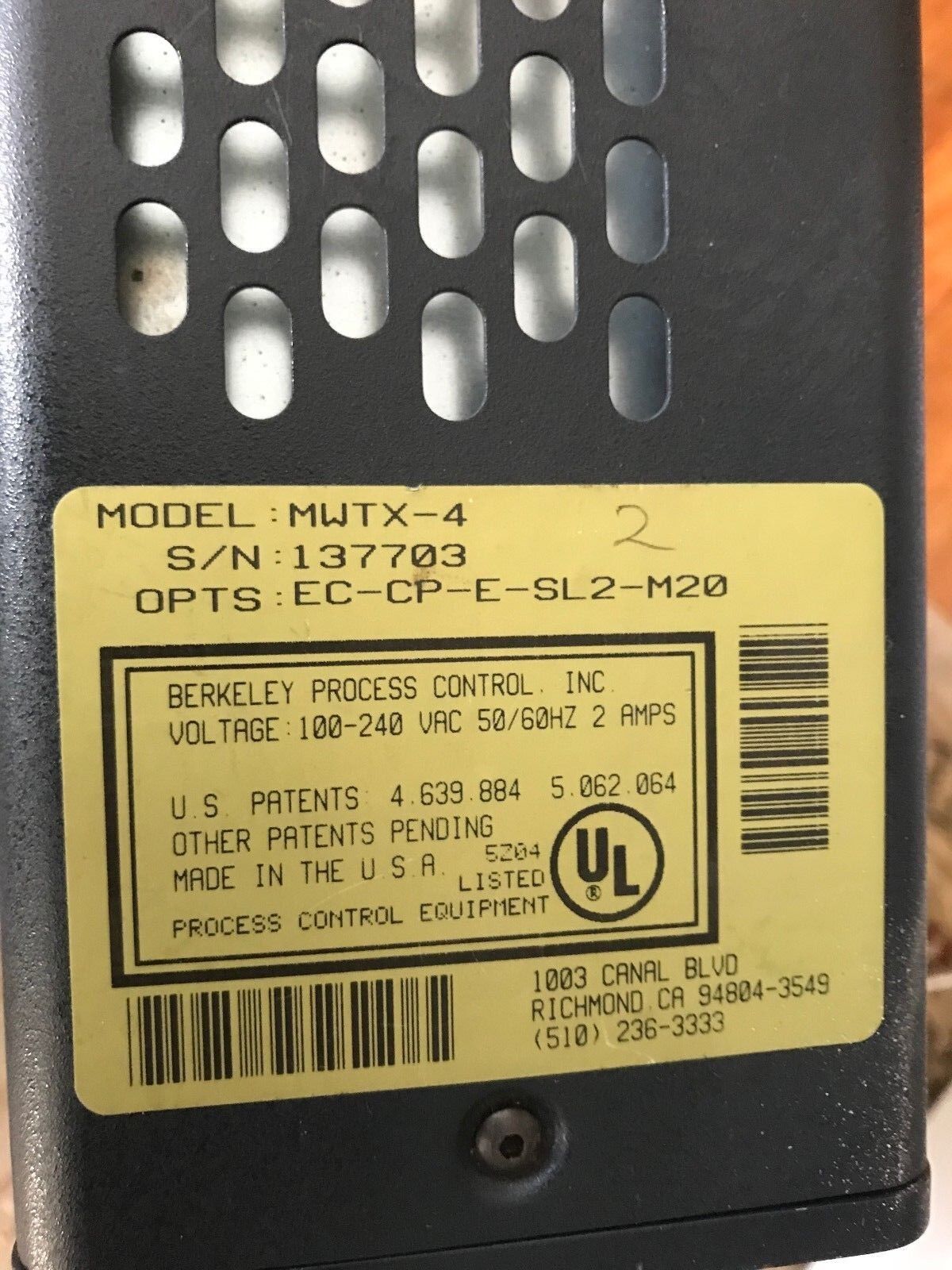 Berkeley Mwtx-4 Machine Controller,Bam Tx Series-64,Opts Ec-Cp-E-Sl2-M20,Ef