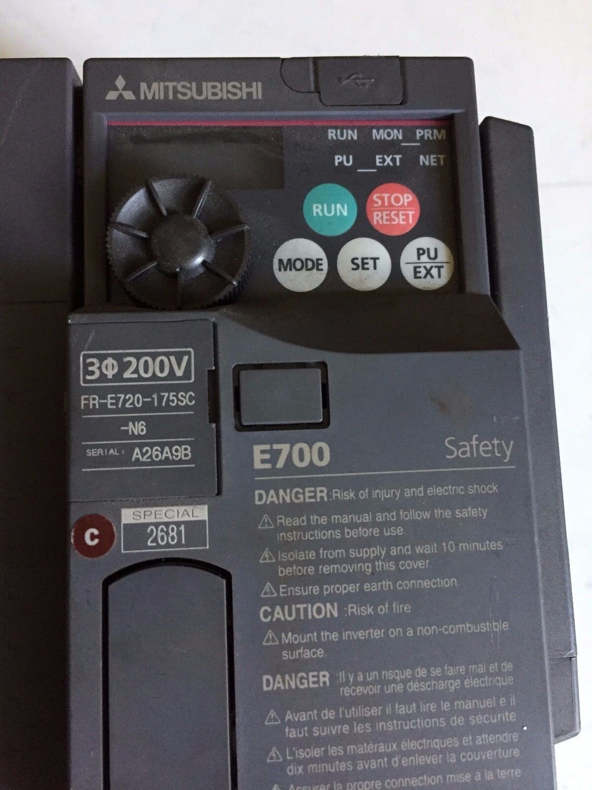 Mitsubishi Fr-E720-175Sc-N6,E700 Safety Inverter,17.5A,200-240V,Fr-E720-175Sc,Be