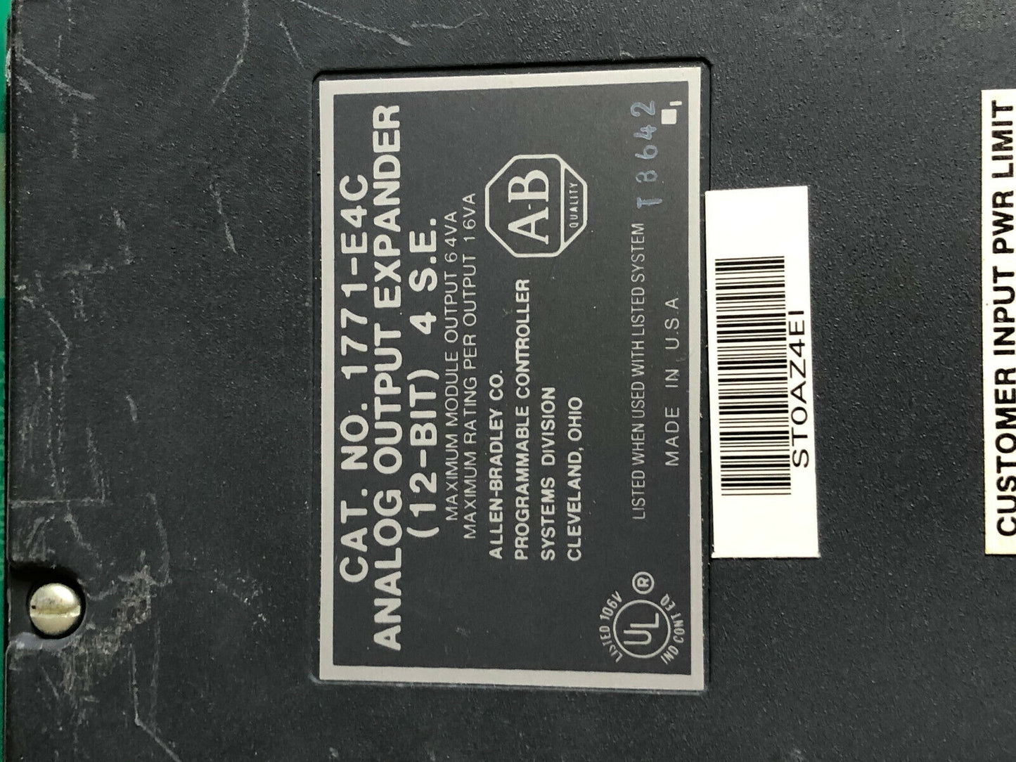 Allen Bradley 1771-E4c Analog Output Expander (12-Bit) 4 S.E. ,Sb