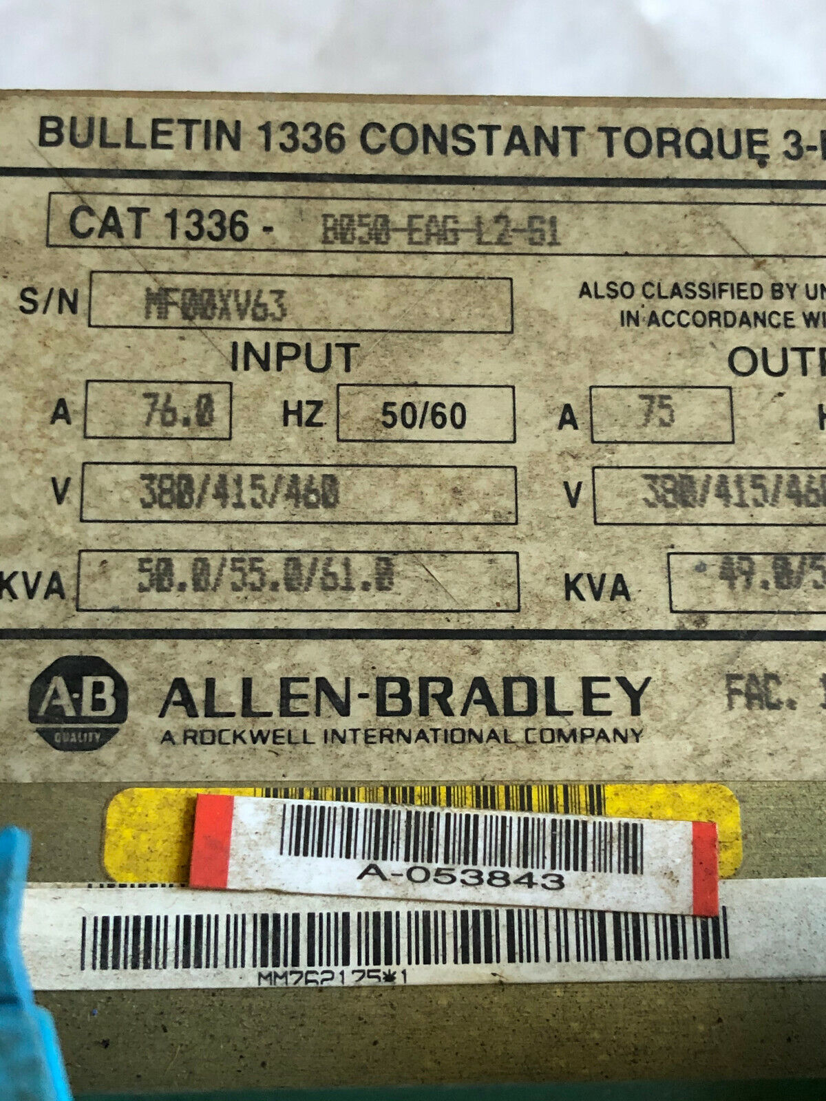 Allen Bradley 1336-B050-Eag-L2-S1 Ac Drive Cirucit Board,76A,0.250 Hz,Er