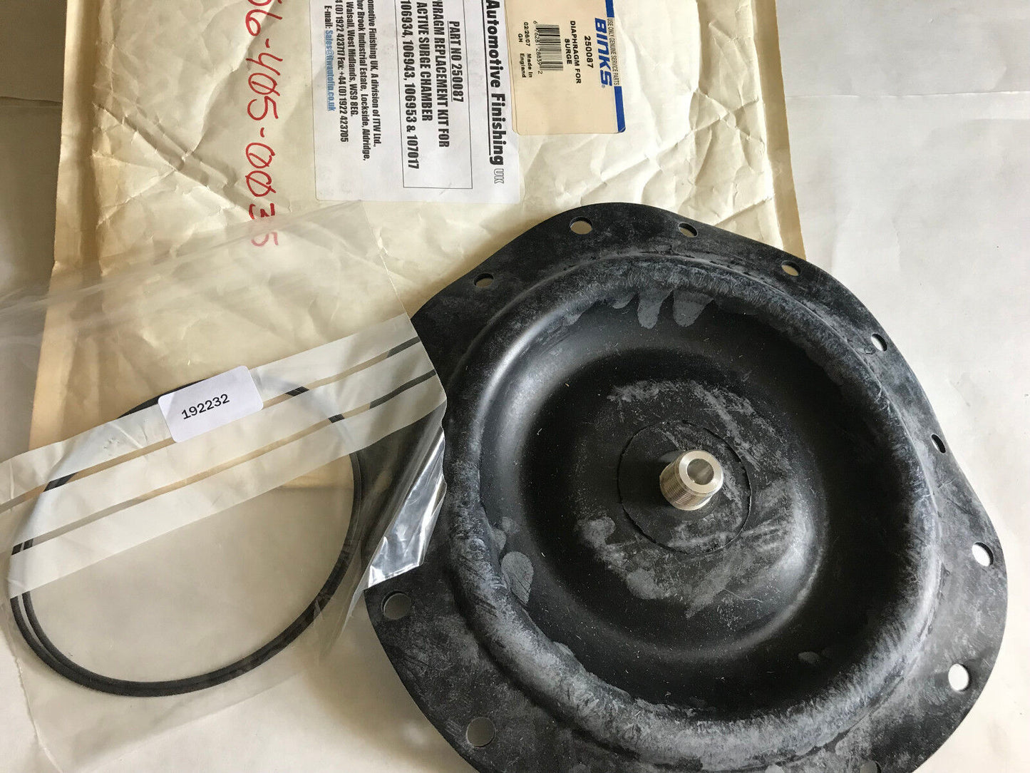 New Itw 250087 Diaphragm Kit Active Surge Chamber Binks 250087,192232,Sa