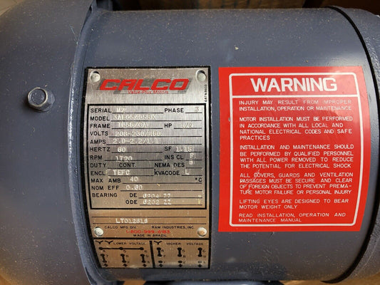 New Calco 3Ae05405bk Calco Motors 1.5Hp 1720Rpm 208-230/460Vac 3Phase,Fa,Av