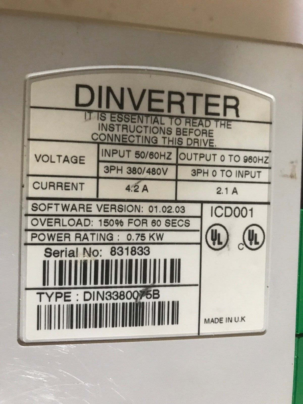 New Dinverter Din3380075b Control Techniques Din3380075b,Icd001 Controller,Bb