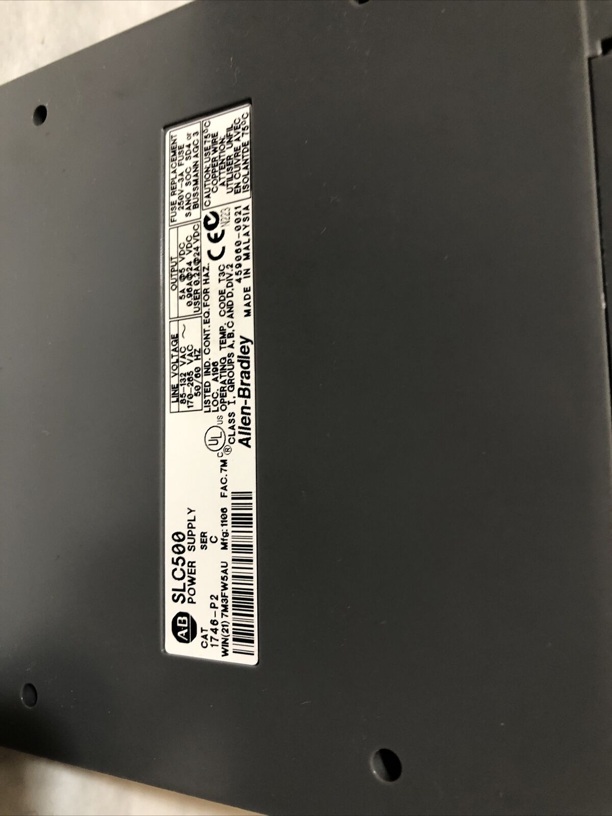 Allen Bradley 1747-L524 Slc 5/02 Cpu,1746-A4,1746-P2,1746-Ib16,1746Ow1,Slc500,Bv
