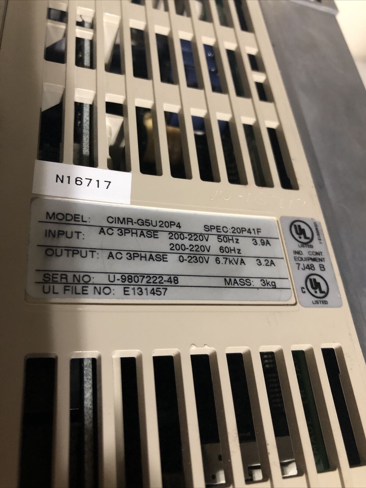 Magnetek Cimr-G5u20p4 Ac Drive, 3.9 A, 200-230 Vac, 3-Phase Gpd 515,Ff