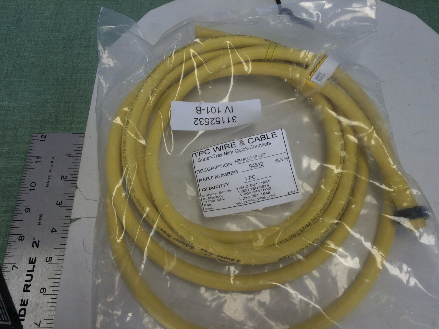 New Tpc Wire 84512 Fem Plug 5P 12Ft Cable  Super-Trex Mini Quick Connects,Bt