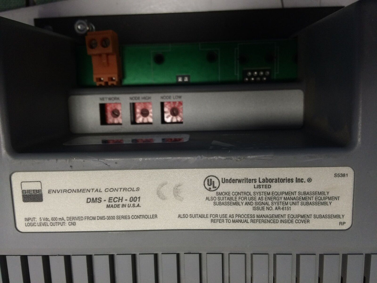 Invensys Dms-Ech-001 Control System Biebe Environmental Controls Dms-Ech-001,Cl