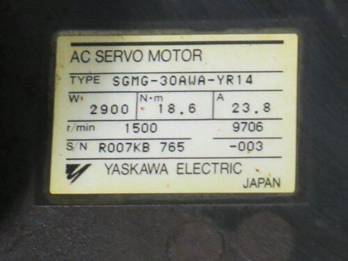 Yaskawa Sgmg-30Awa-Yr14 Ac Servo Motor,1500-Rpm,18.6/23.8A,Sgmg 30Awa Yr14,Bk
