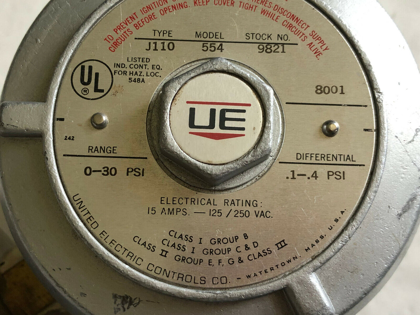 Ue Ji10 554,United Electric J110 554 9821 Pressure Switch 0-30Psi Ss 1/4" Npt,Ej