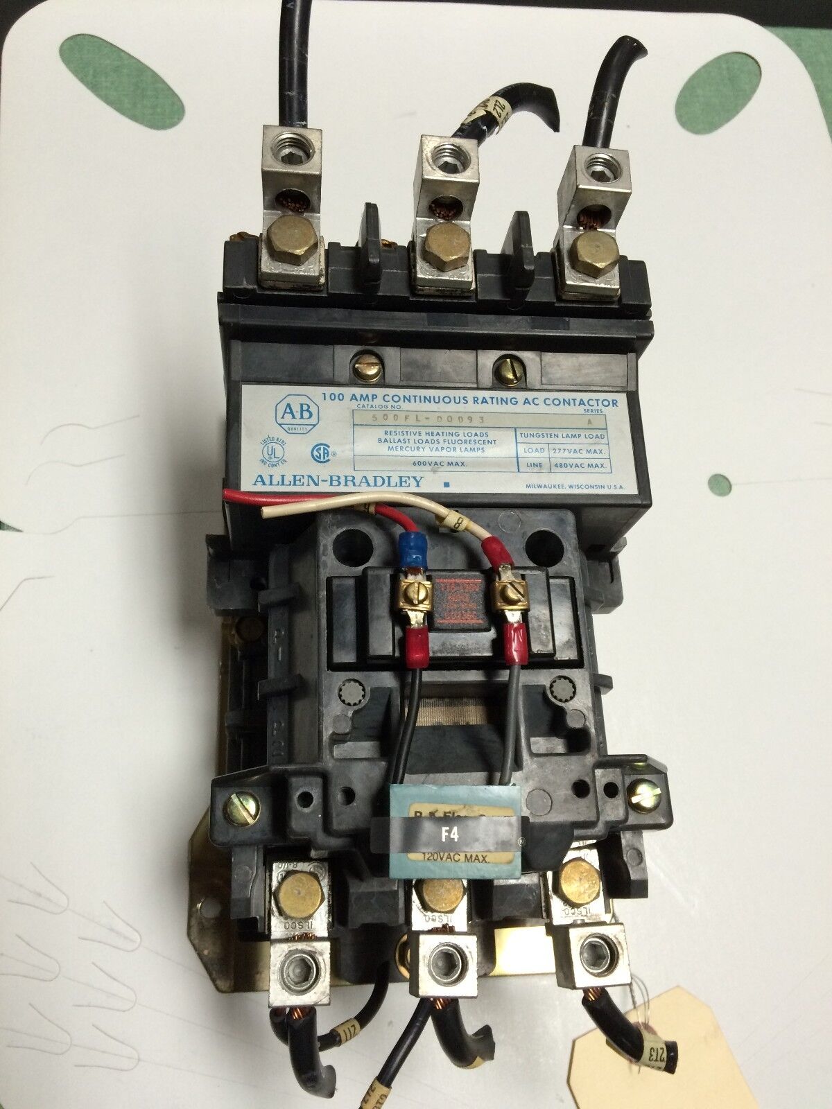 Allen Bradley 500Fl-D0d93,100Amp Continuous Ac Contactor 500Fl-Dod93,120V,Ck