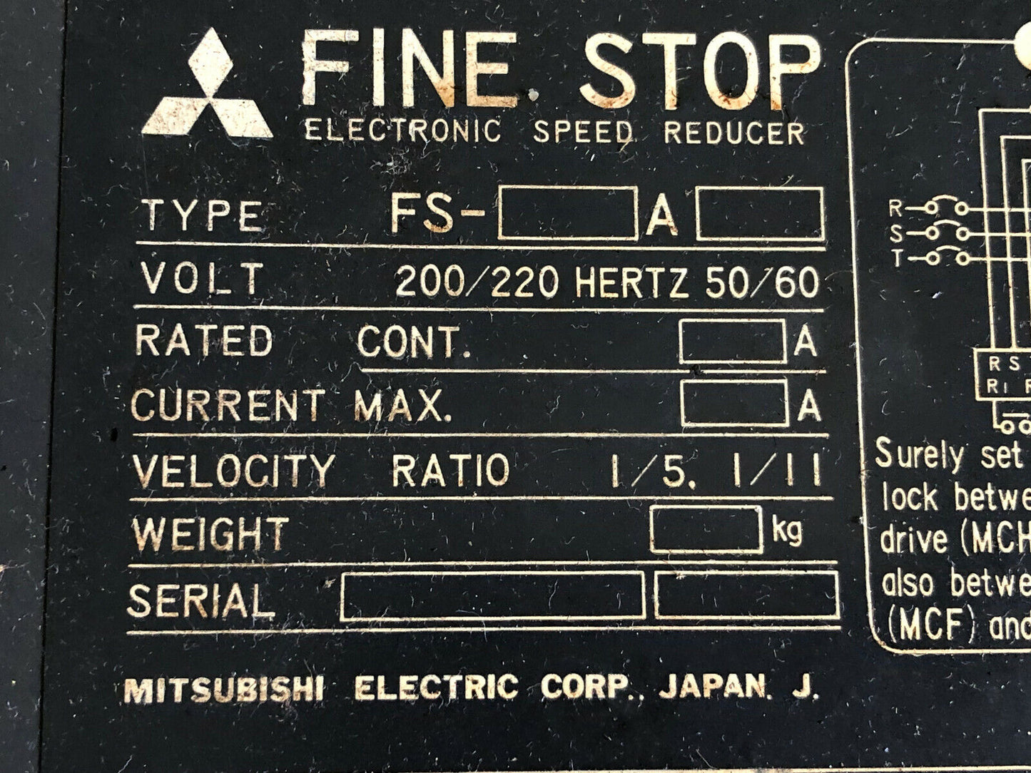 Reliance Electric Fs-A Electronic Speed Reducer,200/220 V,Fine Stop Fs A,Ha,Ev