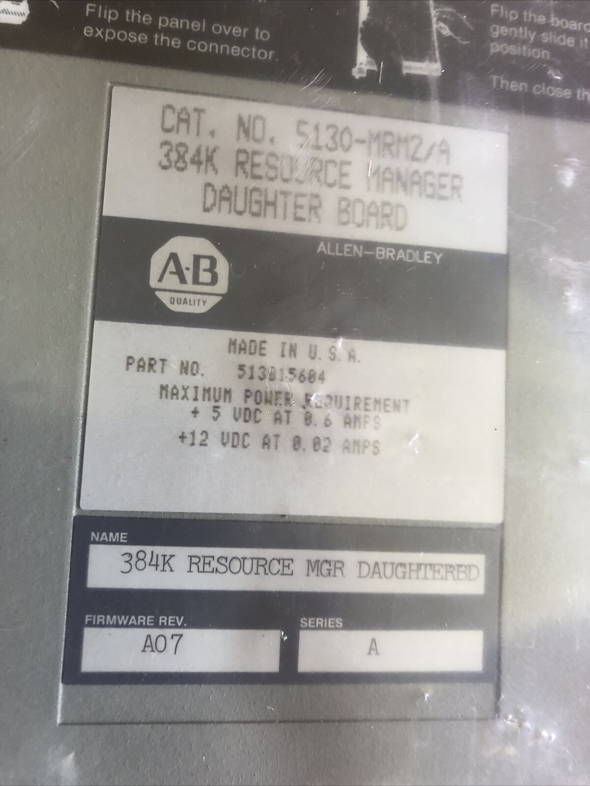 Allen Bradley 5130-Mrm2/A, 384K Resource Manager Daughter Board,En,Ew