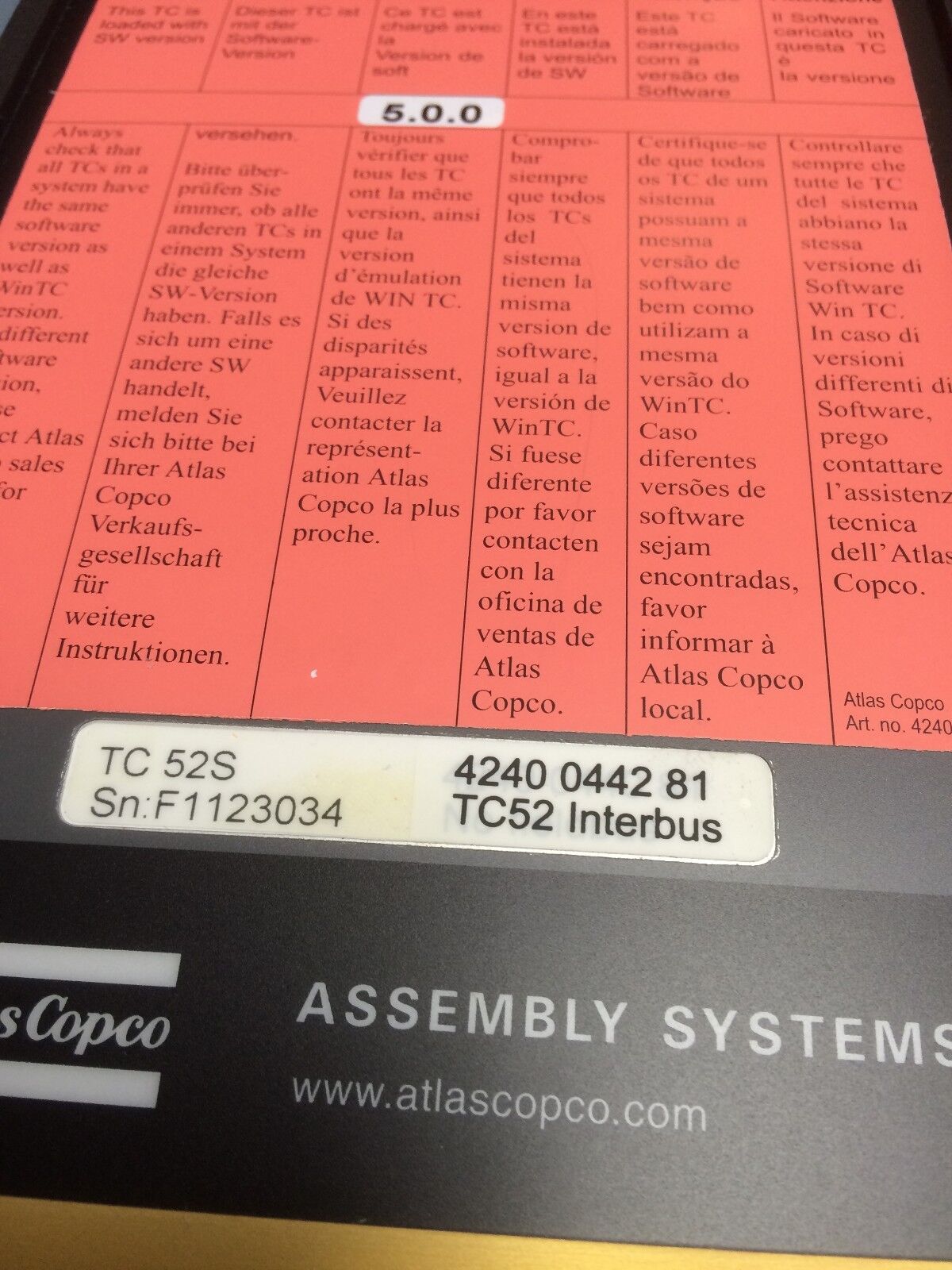 New Atlas Copco 4240-0442-81 Tc52-S Electronic Tool Controller,Tc52 Interbus,Bt