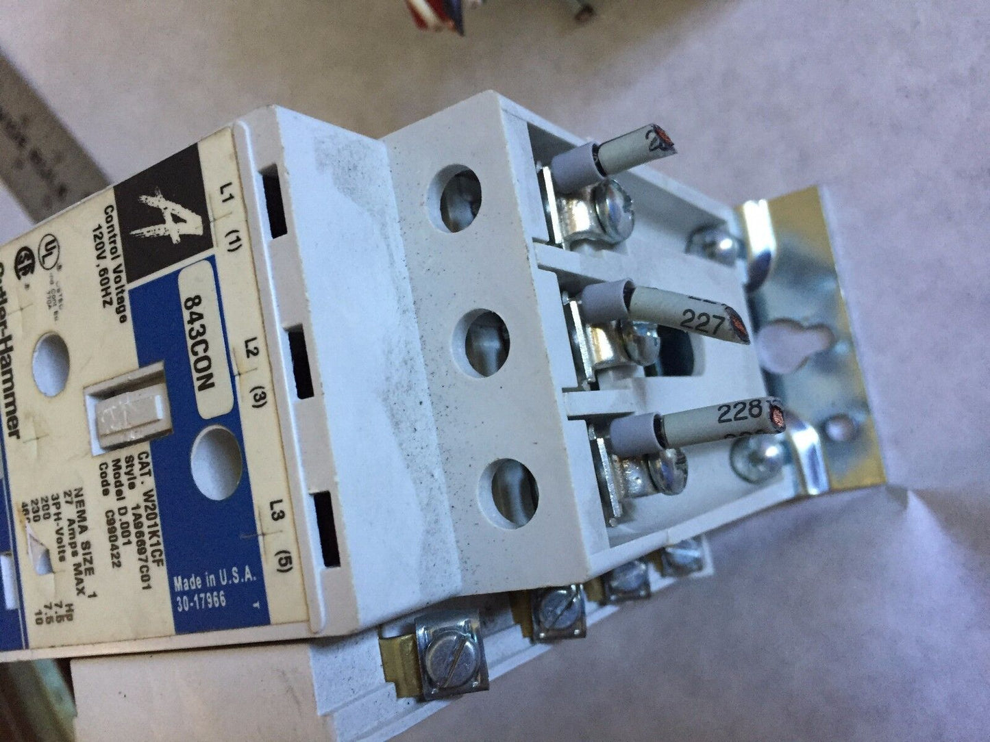 Cutler Hammer W201k1cf Contactor,Cutler Hammer W31 A,30-17966 Size 1, 843Con,Cw