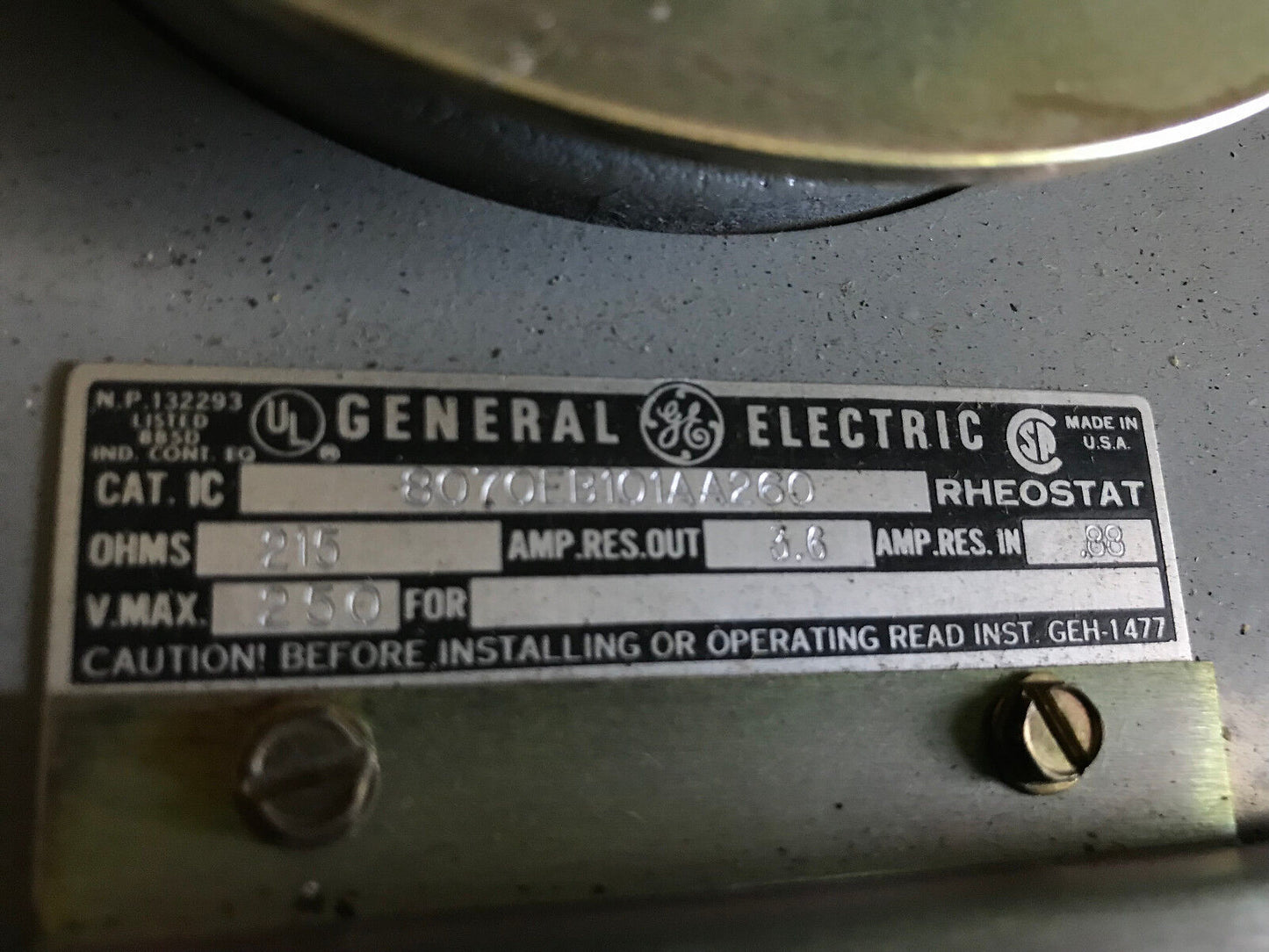 New Ge 8070Eb101aa260 General Electric Rheostat,215 Ohms,3.6 Amps,250 Volts,Ax