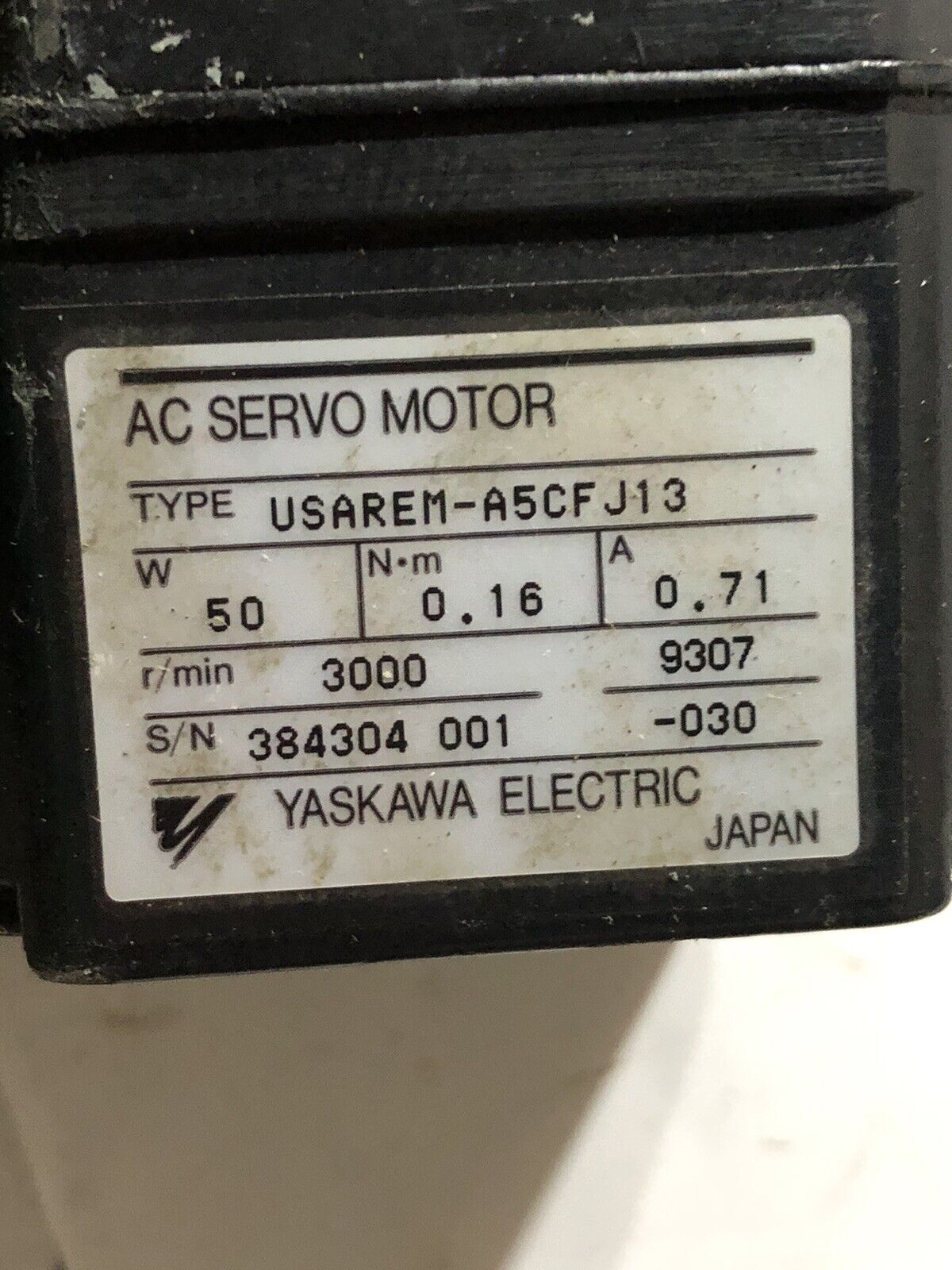 Yaskawa Electric Usarem-A5cfj13 Ac Servo Motor, 50 Watts,To