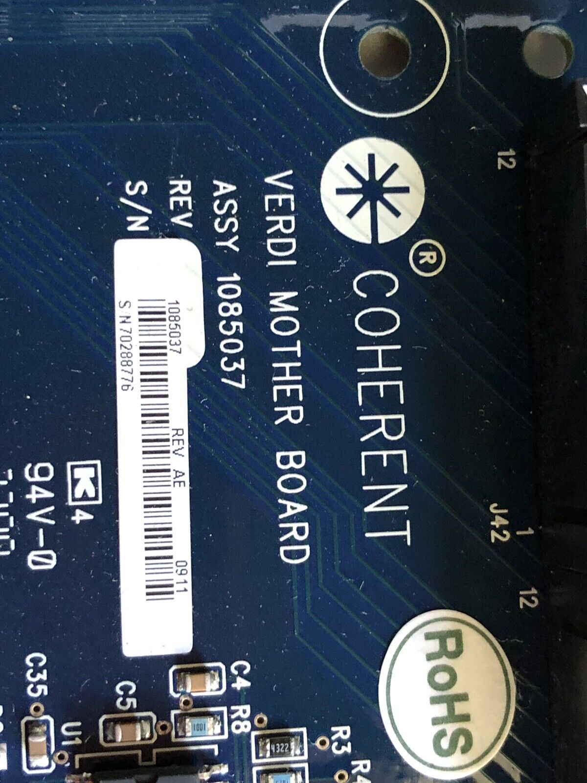 Coherent 1120632-Aa Avia Verdi Laser Mother Board Assy 1085037 Pcb,V007424,Tc
