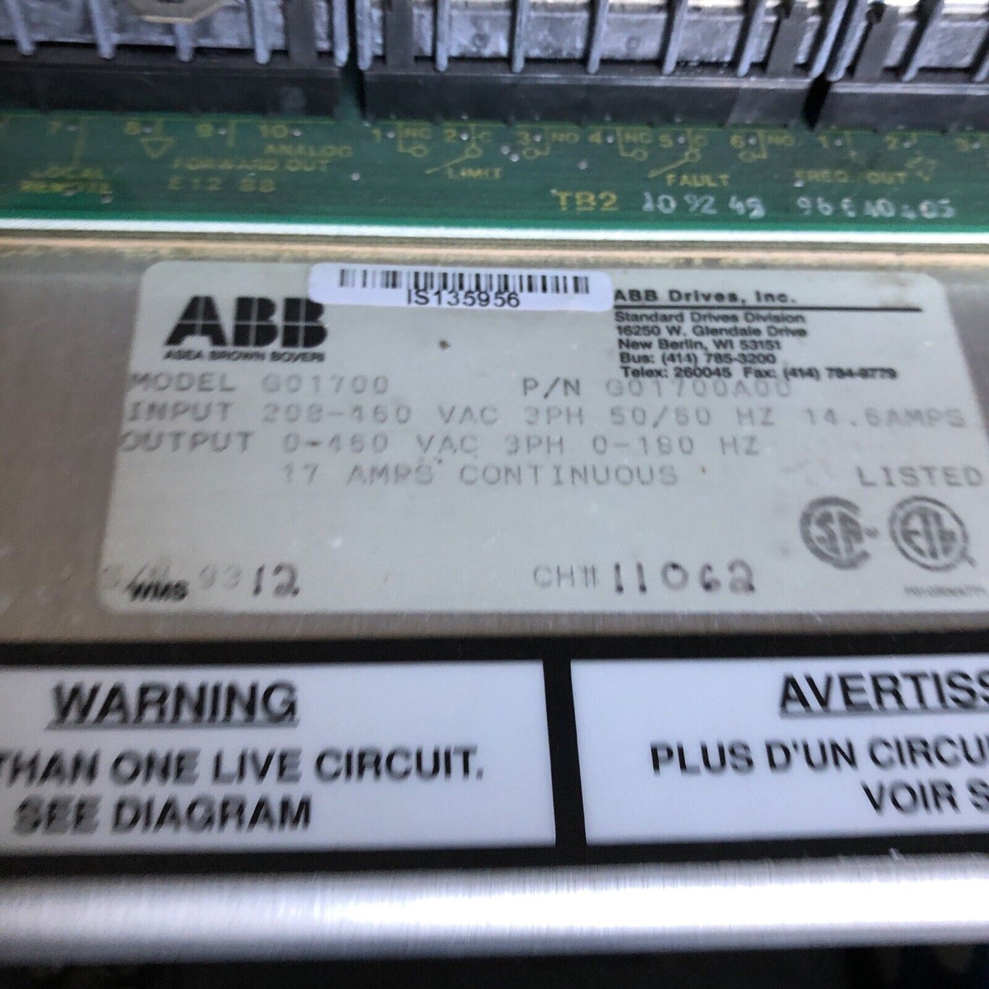 Abb G01700 Ac Drive,G01700a00, 3-Phase, 208-460 Vac,Bd