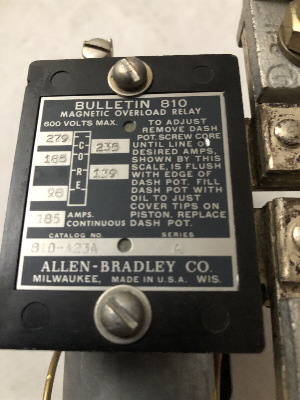 New Allen Bradley 810-A23a Inverse Time Current Relay Bulletin 810,185A,Cs,Sn,Eu