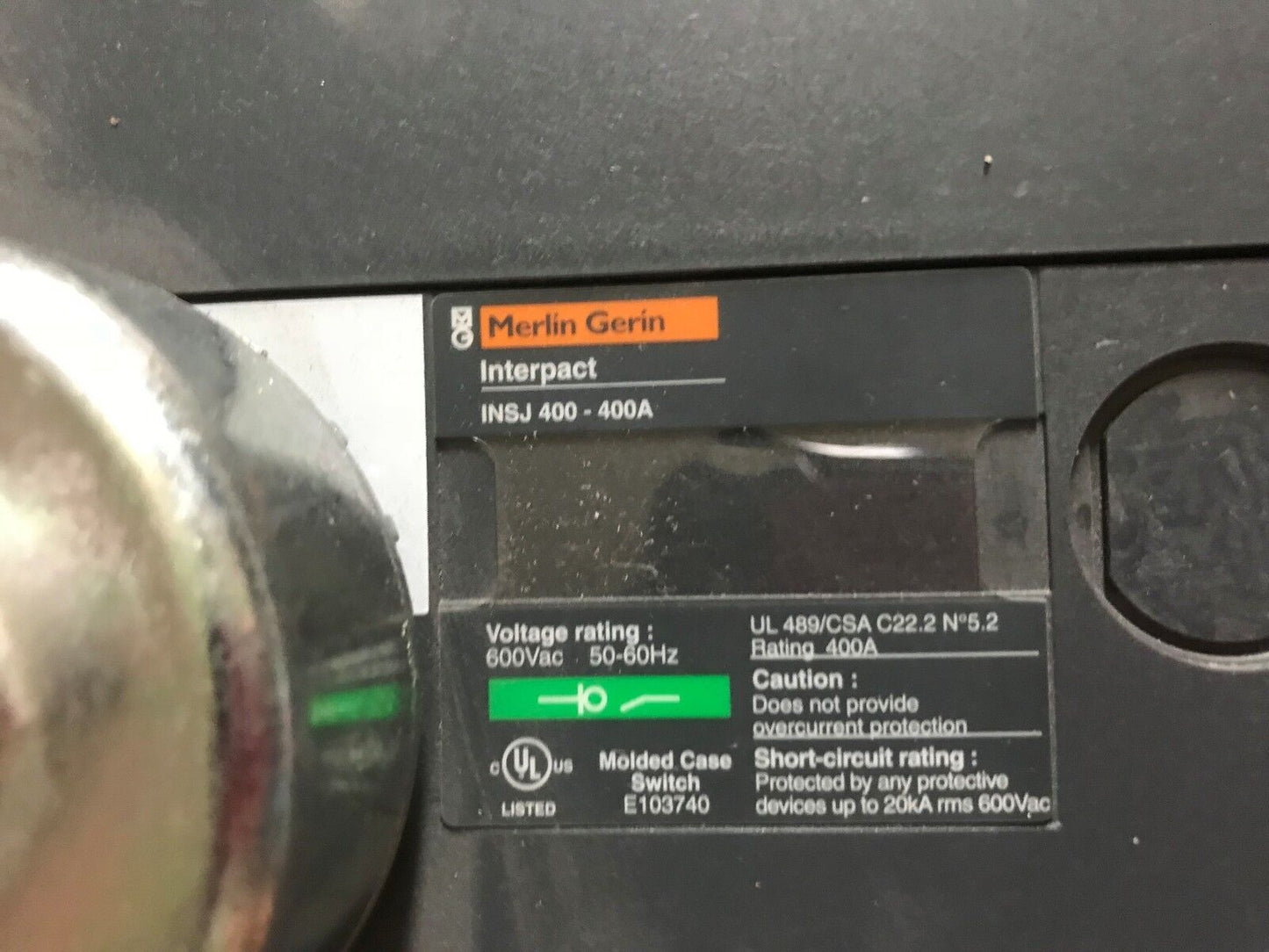 Merlin Gerin Insj 400-400A E103740 Interpact Case Circuit Breaker 400A 600Vac,Ei