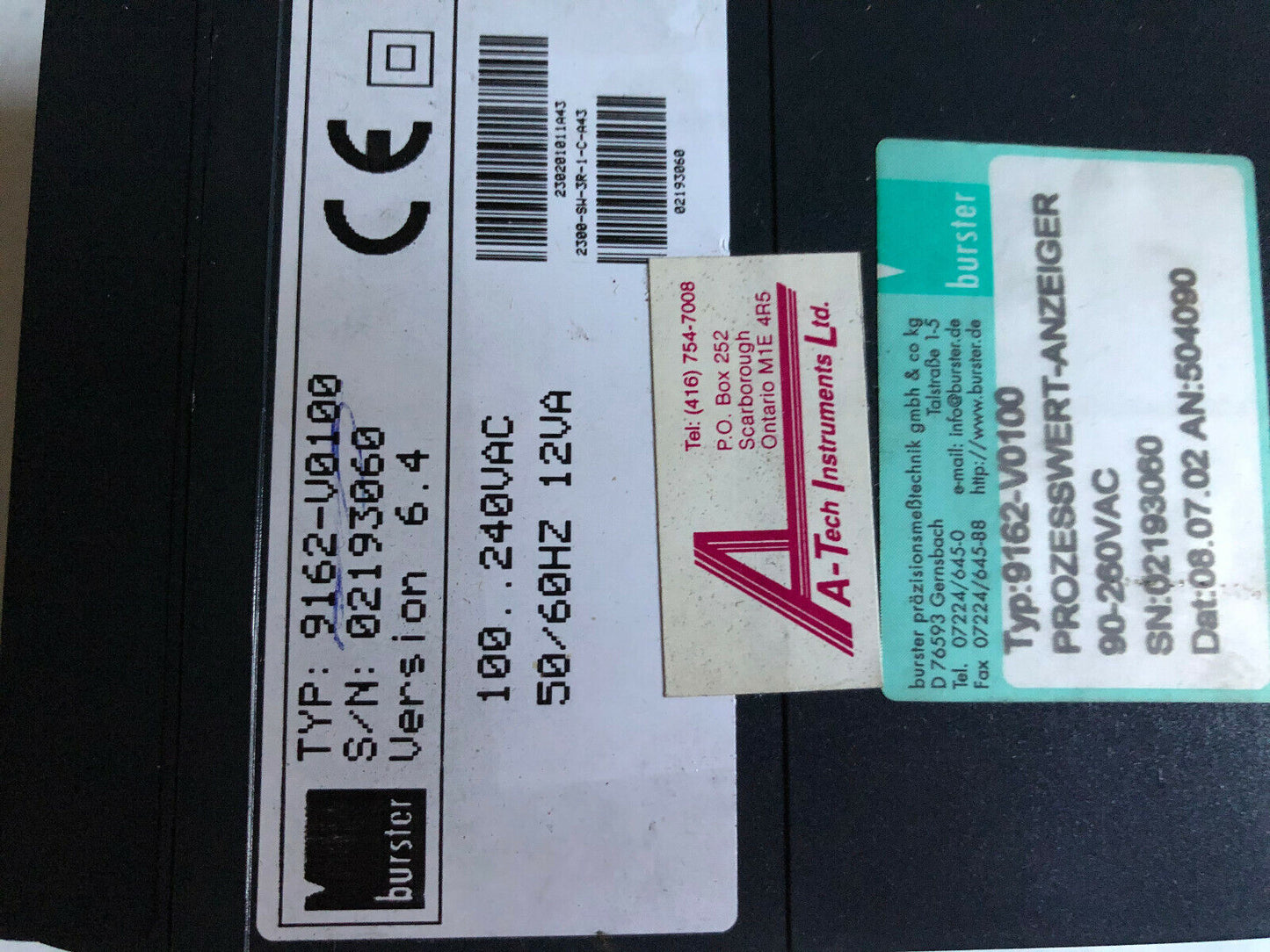 Burster 9162-V0100 Digital Temperature Controller,100-240 Vac Typ 9162,Si
