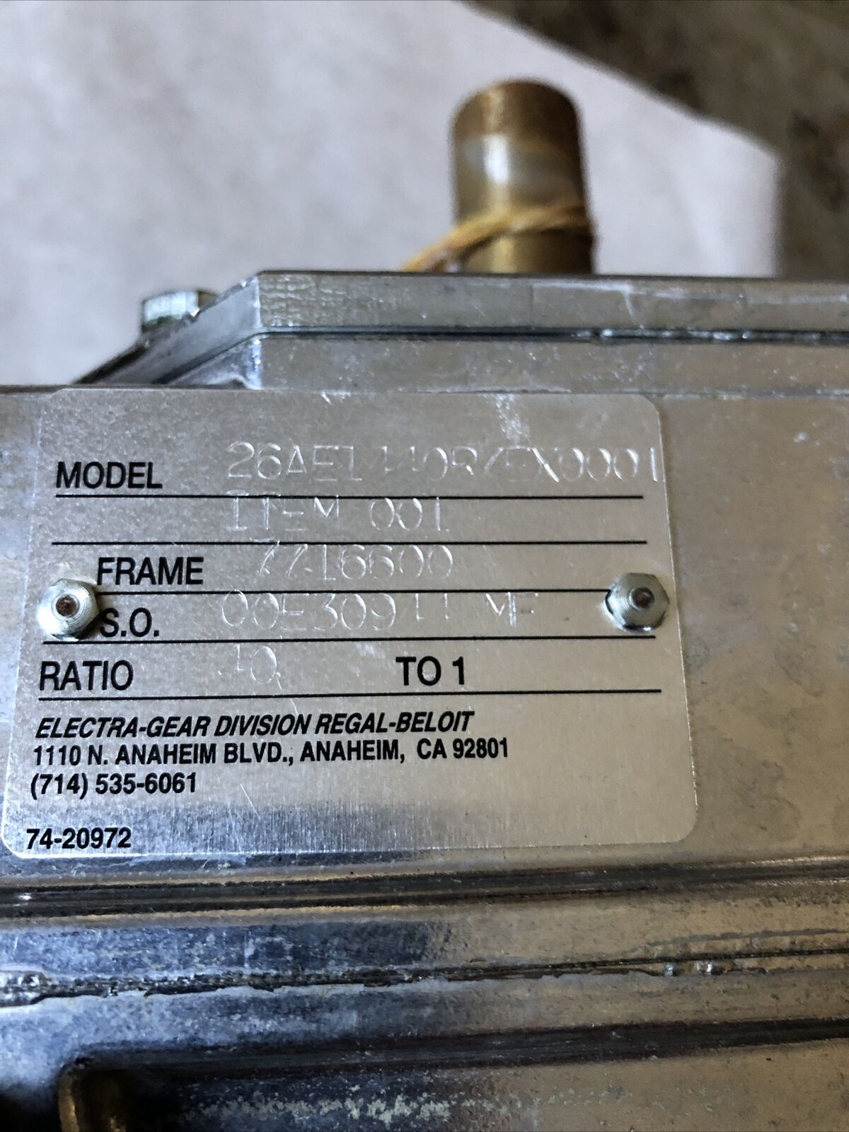 New Electra-Gear 26Ae1440r/Fx0001 Gear Reducer,Ratio 40:1,26Ae14,Bb