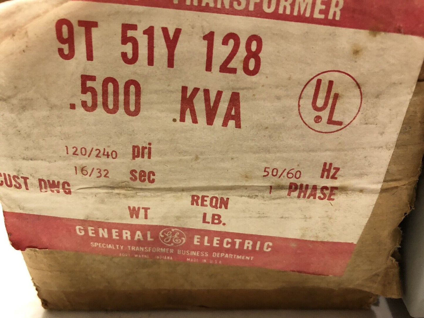 Ge 9T51y128 General Electric 9T 51Y Transformer Dry-Type Power 769G 120/240V,Ey