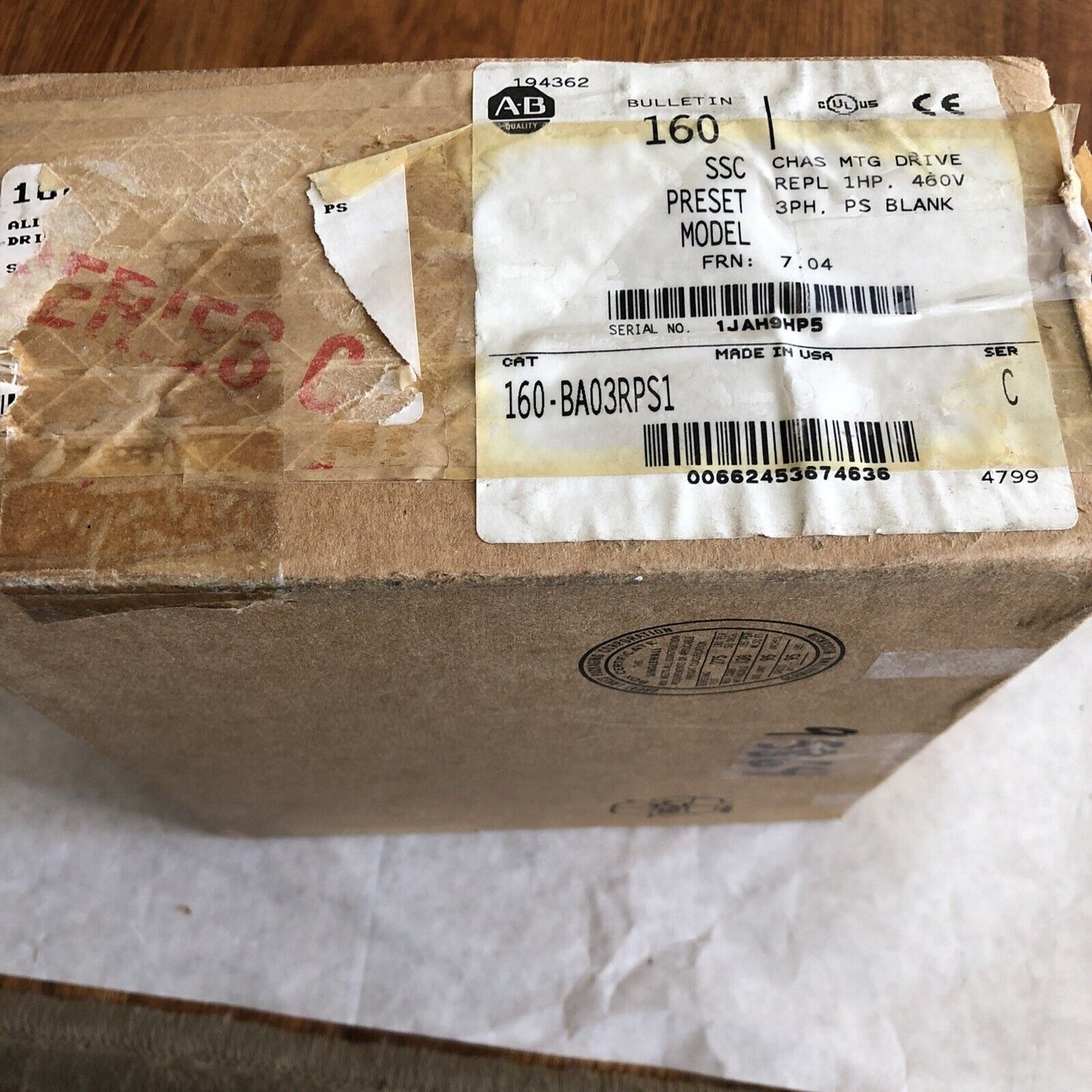 New Allen Bradley 160-Ba03rps1 Drive 1Hp 460Vac 3Ph Ps Blank Chassis Mounting,Ed