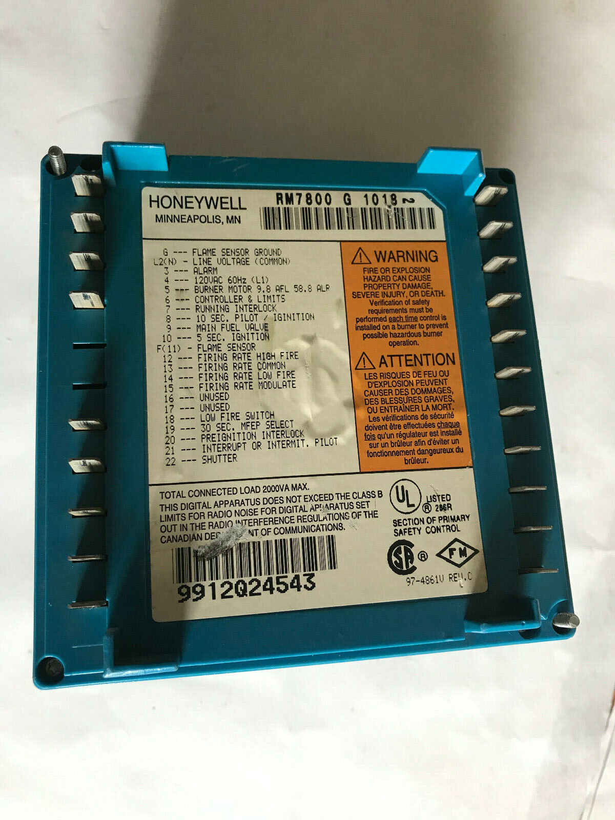 Honeywell Rm7800 G 1018 Burner Control, (Plastic Damaged),Sm