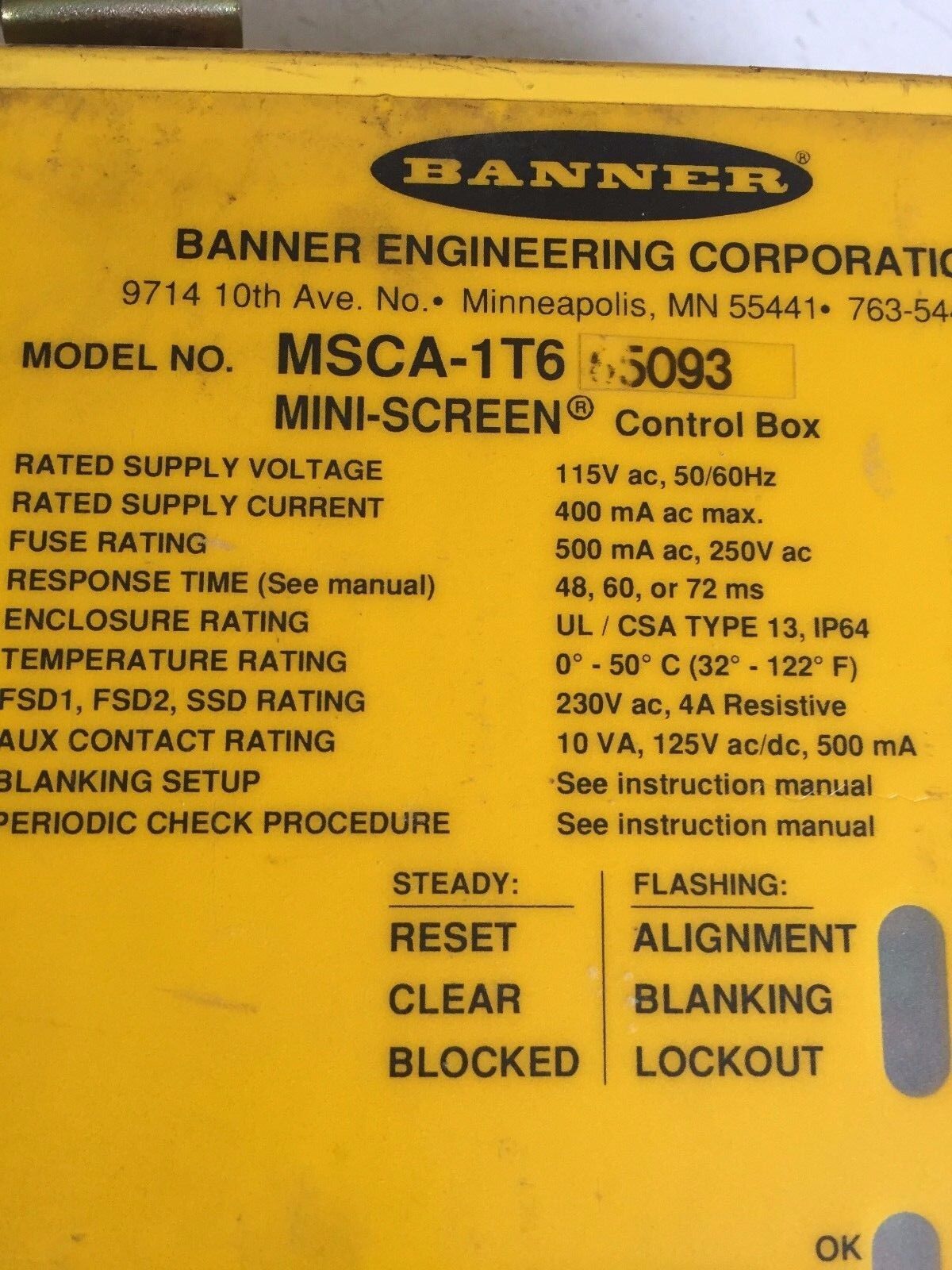 Banner Msca1t6 65093,Banner Msca1t6  Light Curtain Control Module,Bw