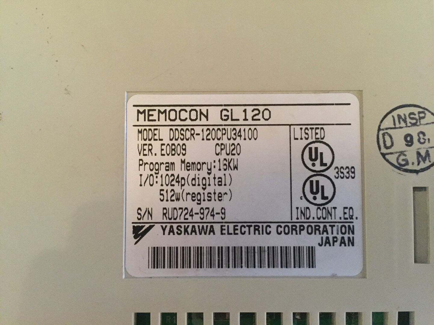 Yaskawa Gl120,Ddscr 120 Cpu 341 00 Program Memory Cpu Module,Memocon Gl120,Cg