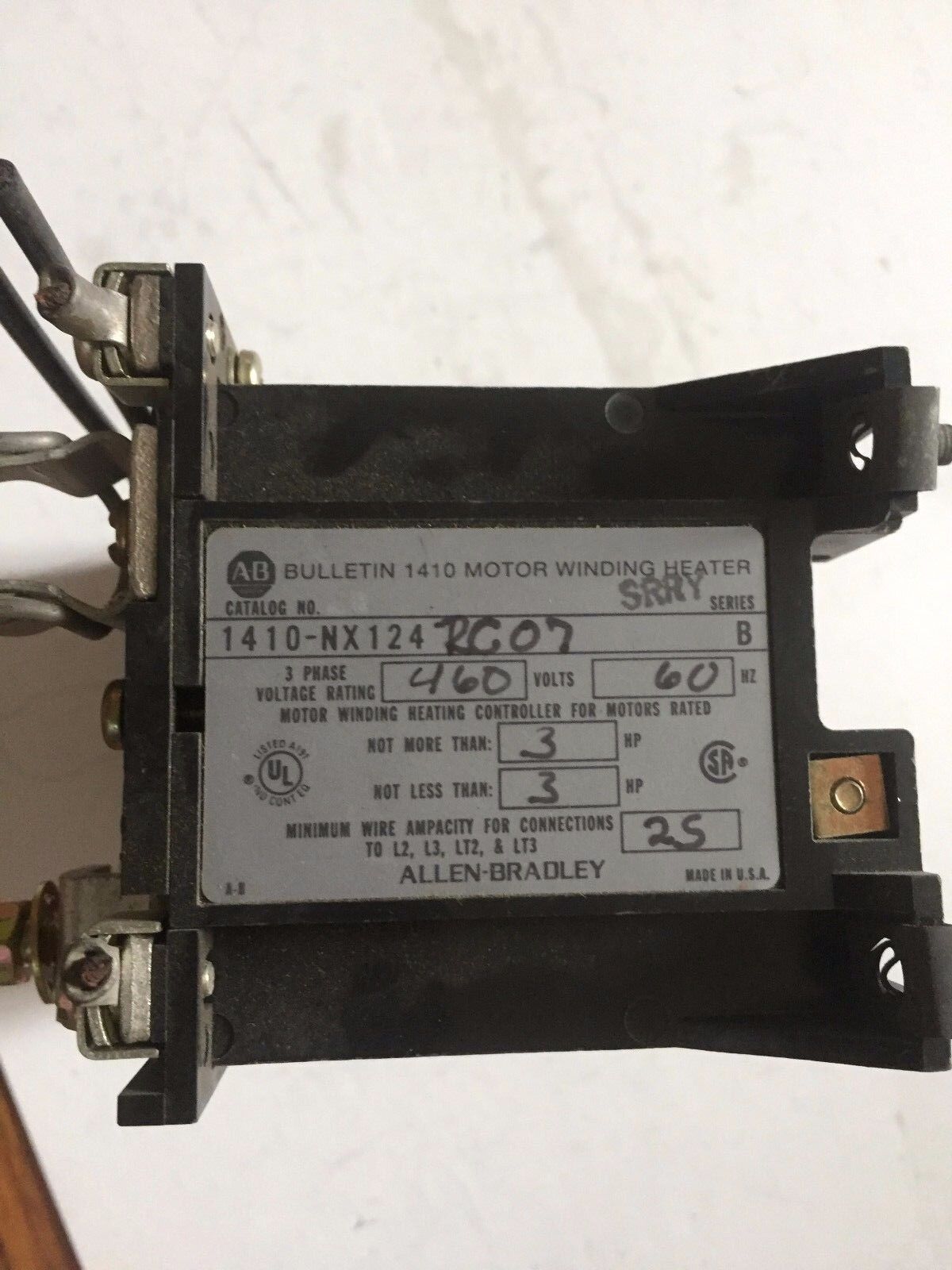 Allen Bradley 1410-Nx124 Rc07,40283-185-52 Heater Motor Winding 480V,Ec