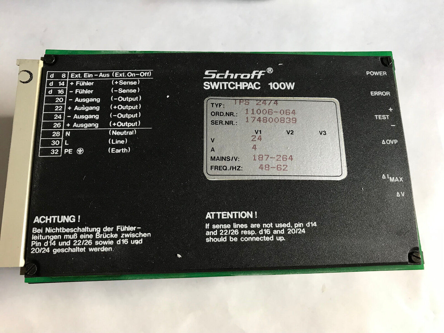 New Schroff Tps 24/4,24Vdc Switchpac 100W Power Supply Tps 24/4,11006-064,Sh