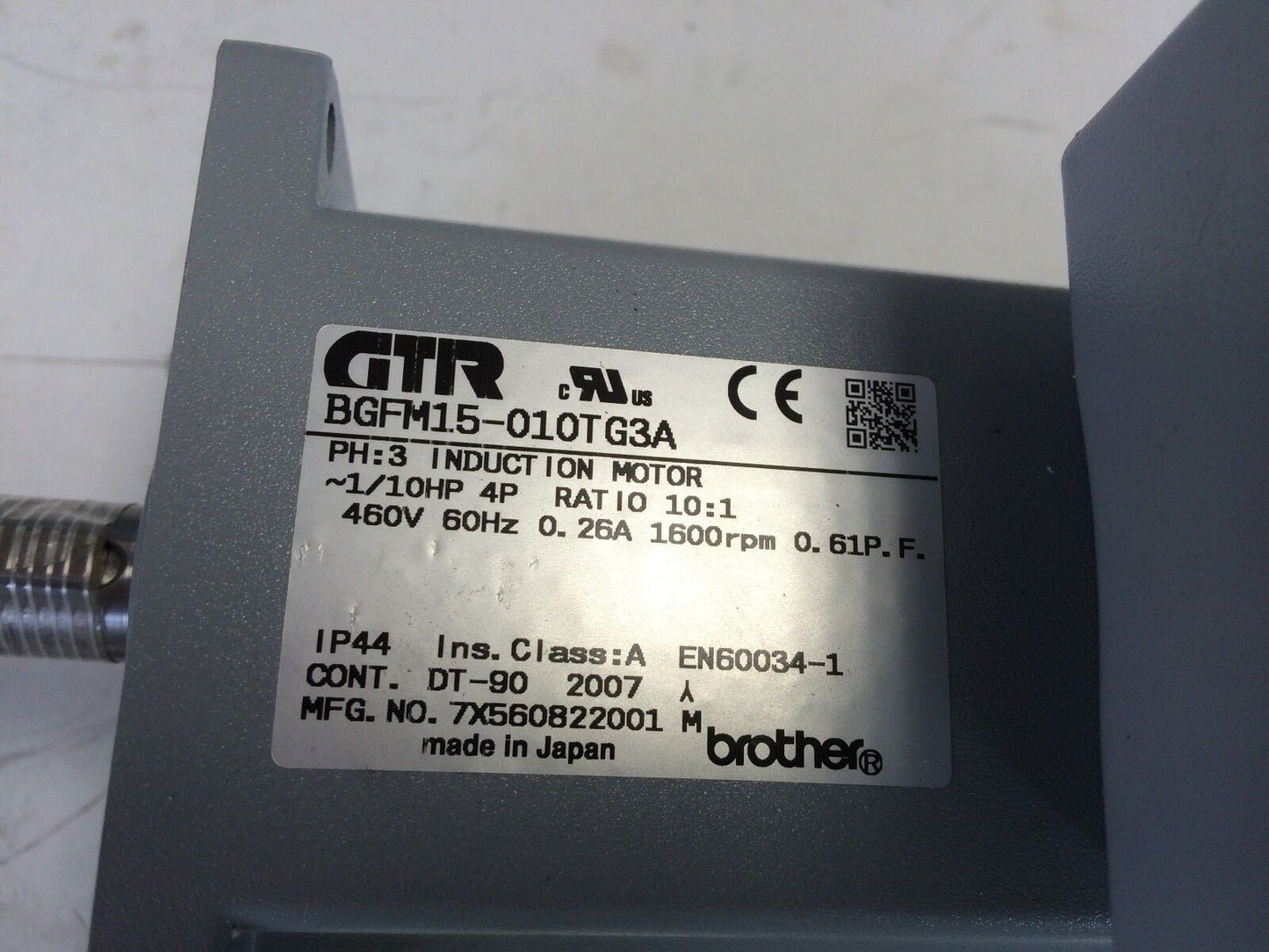 New Gtr Bgfm15-010Tg3a Induction Motor, 3-Phase, 1/10 Hp, Ratio 10:1, 460 V,Bo