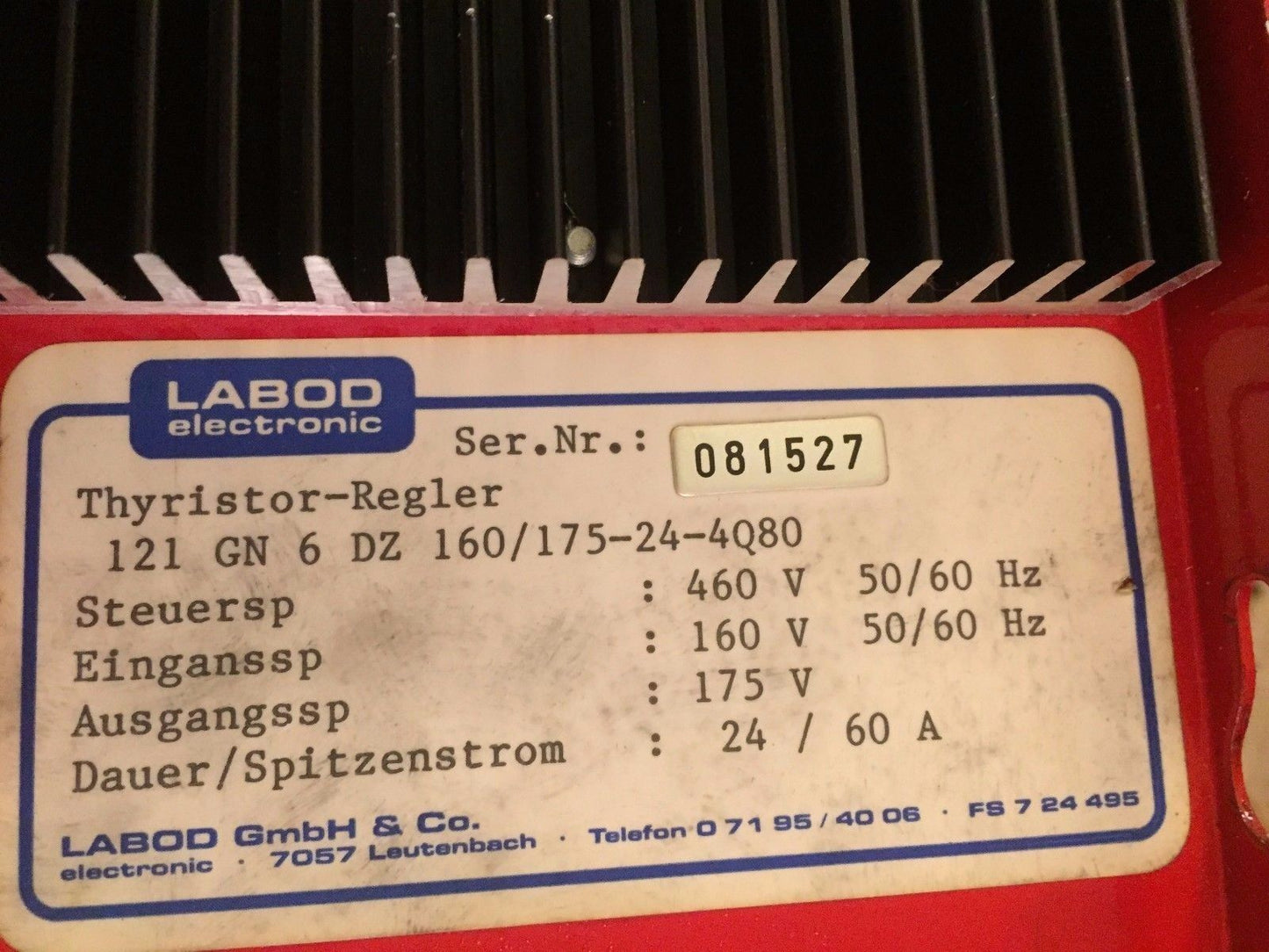 Labod 121 Gn 6 Dz 160/175-24-4Q80,Thyristor-Regler Gn 6 Dz 4Q 8O,2310-0362 R,Bz