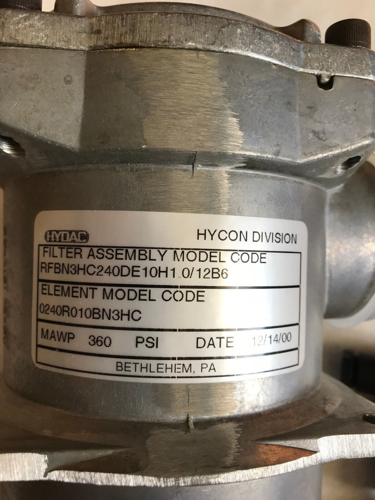 Hydac Rfbn 3Hc240de10h1.0/12B6,Filter W/ 0240R010bn3hc Element 360Psi,23/00,Ax