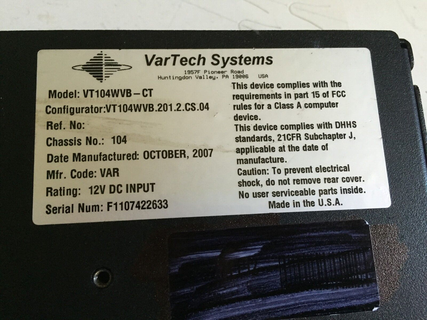Vartech Vt104wvb-Ct Display Panel Lcd 10.4" Capacitive Touch 12,Var Display,Bd