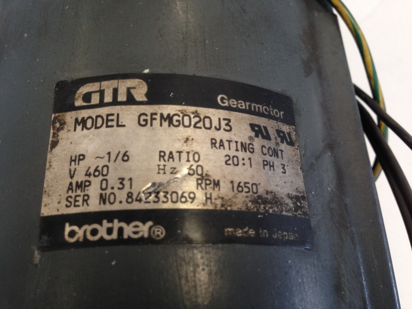 Brother Gfmg020j3 Gtr Gearmotor, 20:1-Ratio, 1/6-Hp, 460Vac, 1650-Rpm,Fi