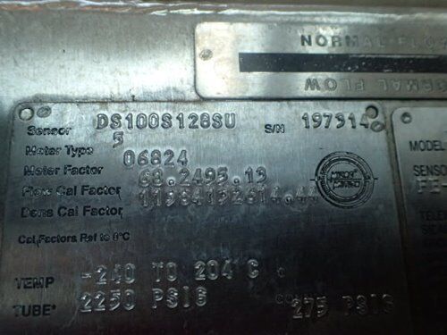 Micro Motion Ds100s128su Stainless Steel S/S Mass Flow Sensor, 1",Cg