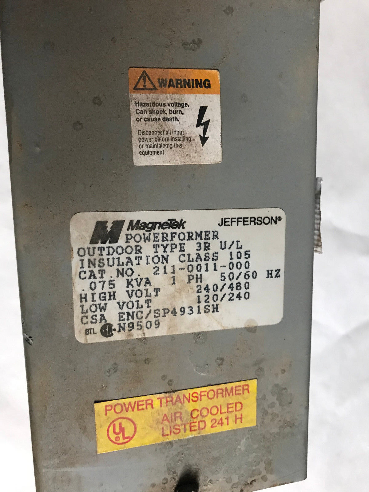 Magnetek 211-0011-000 Performer Transformer 0.075 Kva 3Ru/L 1Ph Ins Class 105,Et