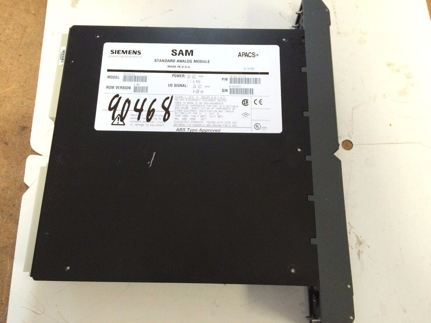 Siemens 39Samcan Apacs+,Sam,16133-71/13 Analog Module 24Vdc 1.1Amp 4-20Ma,Ei