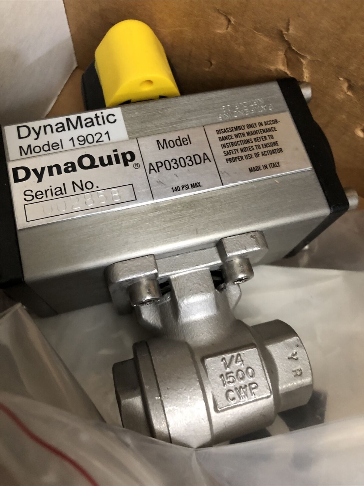 1/4 Npt Dyna Quip Ap0303da,Dynamatic 19021 Actuator 142Psig 10Bar -4-176Deg F,Cy