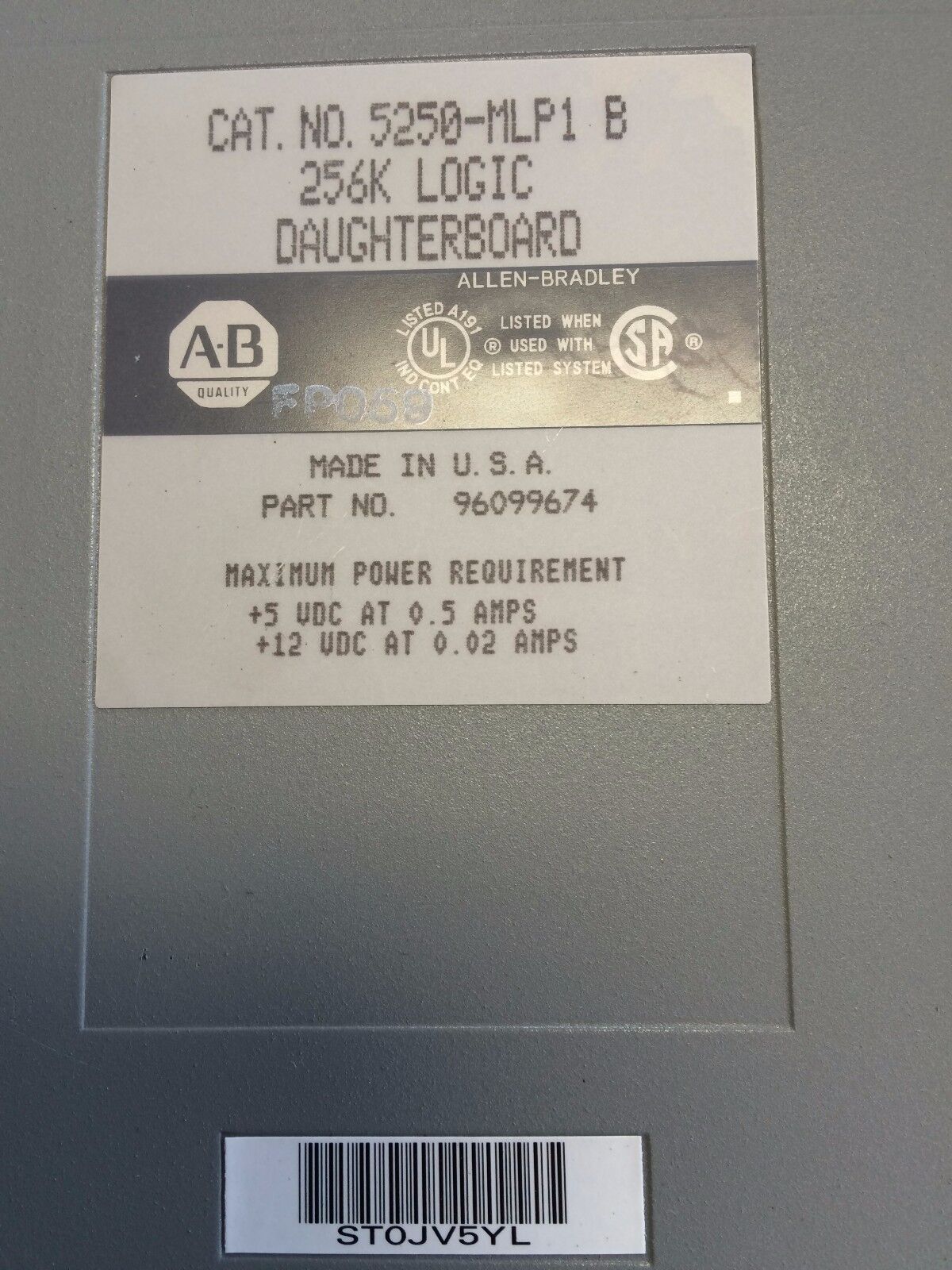 Allen Bradley S/S510014731,5250-Mlp1,256K Logic Daughterboard Logic Processor,Bq